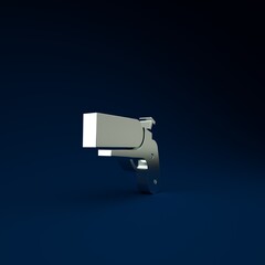 Canvas Print - Silver Flare gun pistol signal sos icon isolated on blue background. Emergency fire shoot target smoke. Orange 911 launcher. Minimalism concept. 3d illustration 3D render.