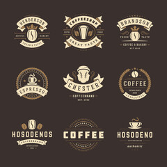 Canvas Print - Coffee shop logos design templates set vector illustration for cafe badge design and menu decoration