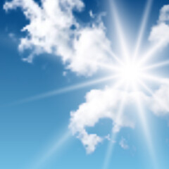 Sunny background with clouds on blue sky