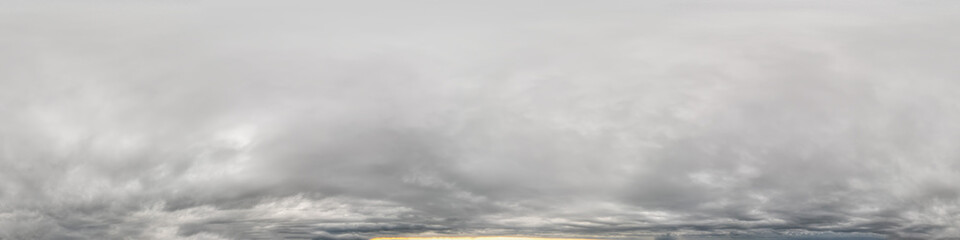Wall Mural - sky panorama on overcast rainy day with low clouds in seamless spherical equirectangular format with
