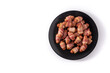 © chandlervid85 - Pig in blankets. Sausages wrapped in smoked bacon isolated on white background. Top view. Copy space