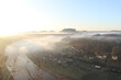 basteiblick elbsandsteingebirge sächsische schweiz bastei luftbild morgengrauen nebel morgensonne sonnenaufgang sonnenuntergang sonne früh wolken himmel berge panorama wandern elbe elbtal dresden