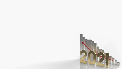 The  gold number 2021 and chart arrow up for business content 3d rendering.