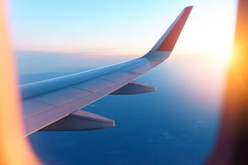 Wall Mural - Aerial view flying above clouds in the atmosphere, depicts heaven. space for text