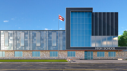 Wall Mural - High school entrance facade. 3d illustration