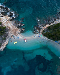 Wall Mural - Drone view of thin two sided beach in Albania