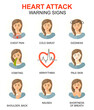 Heart attack warning signs colored icons set. Medical line style background. Medicine and health linear pattern. Women female characters with heart attack.