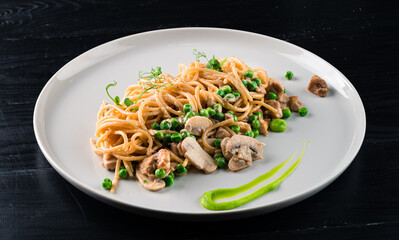 Sticker - pasta with green peas, tuna and creamy sauce. spaghetti with green peas