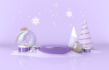 Poster - Christmas podium backdrop for product display. 3d render.