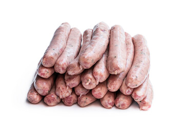 Wall Mural - Pork sausages chipolatas isolated on white background