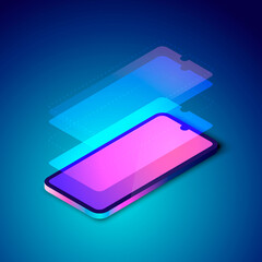 colorful illustration of smartphone screen layers. technology screen sctructure, layered phone displ