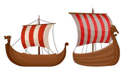 Wall Mural - scandinavian marine vessels or viking ship with dragon head vector set