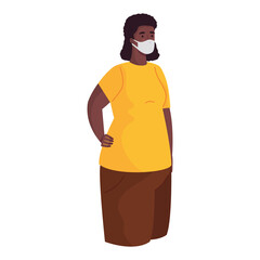 Poster - afro woman wearing medical mask character vector illustration design