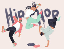 Hip Hop Team Dance On The Street With Graffiti