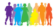 LGBTQ People Isolated As Homosexuals, Vector Stock Illustration With Silhouettes Of Gay Community, Disabled Person In Chair, Inclusiveness Concept