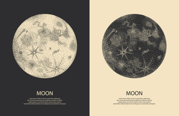 vintage retro vintage engraving style. space objects, world and phases of the moon. vector graphics,