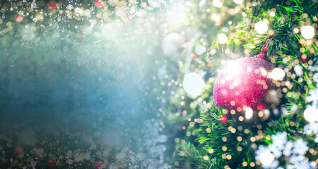 Wall Mural - christmas concept: decorated christmas tree on blurred christmas holidays background