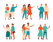 © Nadya Ustuzhantceva - Collection happy couples of people of various ages, nationalities, sexual orientations, diverse families. People take selfies on a smartphone camera, talk on a video call. Isolated vector illustration