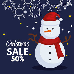 Wall Mural - merry christmas offer sale with snowman design, winter season and decoration theme Vector illustration