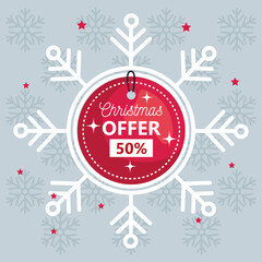 Wall Mural - merry christmas offer sale label in snowflake design, winter season and decoration theme Vector illustration