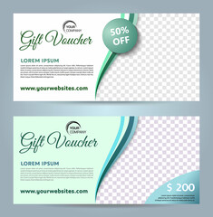 Set of two vector luxury modern gift voucher card template with wave in blue color