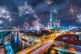 Fototapeta Big Ben - Display of Fireworks over Berlin Alexanderplatz on New Year's Eve