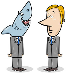 Wall Mural - business shark and young businessman concept cartoon