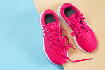 Pink sneakers. Healthy lifestyle. Home exercise Minimalist workout ideas