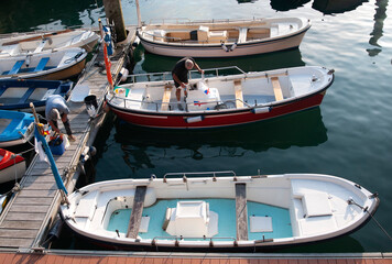 preparing the fishing boats in the harbor