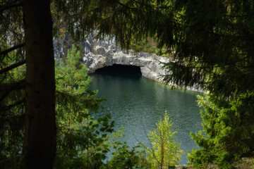 Marble canyon in Ruskeala Nature Reserve in Republic of Karelia, North Russia