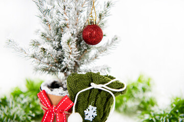 Wall Mural - Christmas tree decoration. Merry Christmas concept. Small tree isolated on white background.