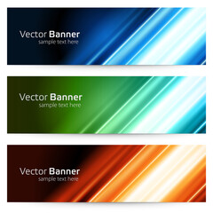 Wall Mural - Abstract linear 3d banner from geometric stripes vector template. Ribbed blue lines with bright flashes of light in center.
