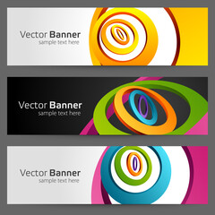 Wall Mural - Abstract banner with round geometric shapes vector template. Yellow disc design with green dynamic rings.