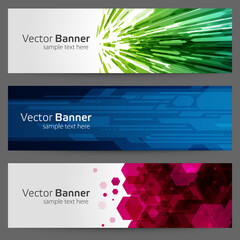 Wall Mural - Banner with polygonal abstract shapes vector template. Green geometric flow rhomboid particles blue futuristic network.