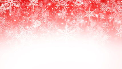 Wall Mural - Winter red and white gradient bokeh background with snowflakes and sparkles