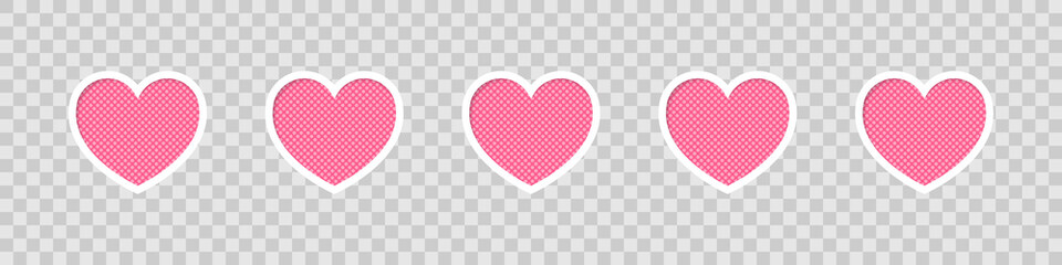 Wall Mural - Pink hearts. Love symbol icons set. Collection of illustrations of hearts on a transparent background. Vector illustration