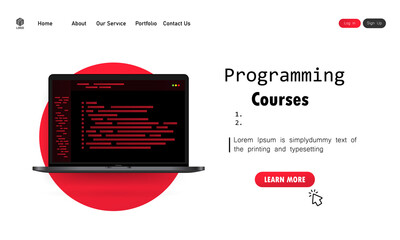 Programming courses illustration. Learning programming on laptop. Vector on isolated white background. EPS 10
