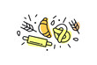 © Kristina - Set of colorful wheat, flour  and bread icons isolated. Trendy linear style, Healthy lifestyle. food icons.