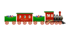 Christmas Toys Isolated Train With Santa Claus Gift Boxes And Christmas Characters