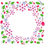 Fototapeta Kwiaty - floral frame in the form of leaves, flowers and butterflies in bright colors for creativity