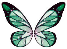 Beautiful Glittery Magic Green Butterfly Wings, Vector