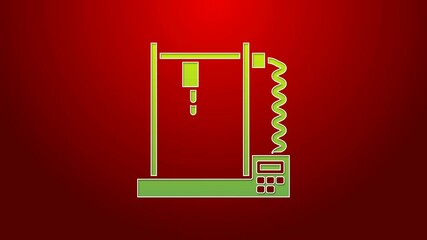 Canvas Print - Green line 3D printer icon isolated on red background. 4K Video motion graphic animation