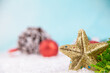 shiny new year star ornament on snowy background for Cristmas
