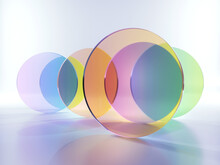 3d Rendering, Abstract Modern Minimal Background With Colorful Translucent Round Glass Shapes, Simple Geometric Shapes