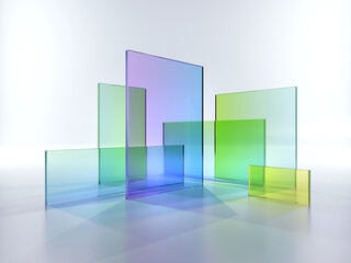 Wall Mural - 3d render, abstract geometric background, translucent glass with colorful gradient, simple square shapes