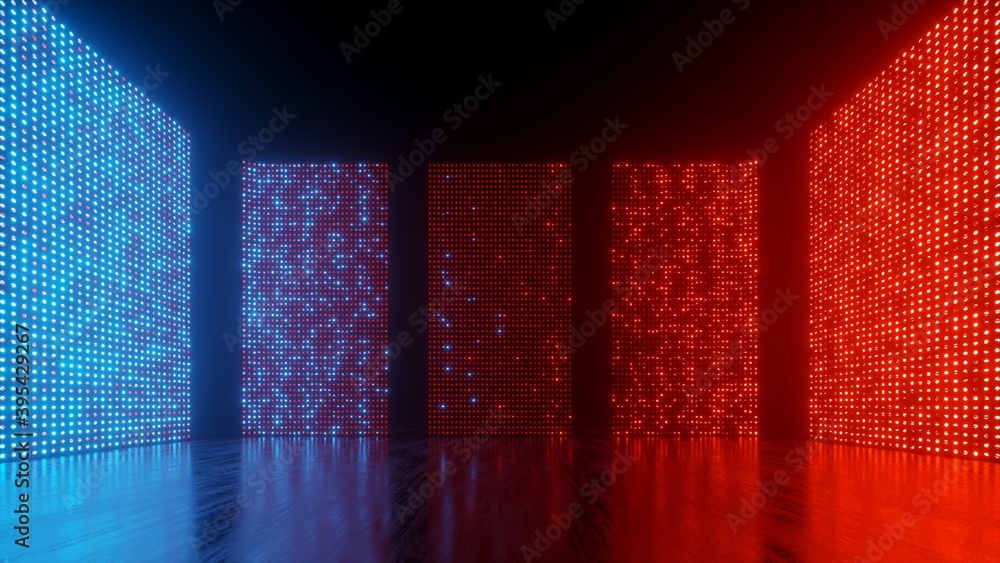 3d render, abstract background with neon panels glowing in the dark ...