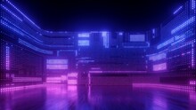 3d Render, Abstract Futuristic Ultraviolet Background With Cyber Screen And Glowing Neon Lights
