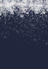 Wall Mural - Winter abstract dark blue backdrop with realistic white snow snowflakes. Elegant blurry banner, poster, greeting card background for Christmas or New Year holiday