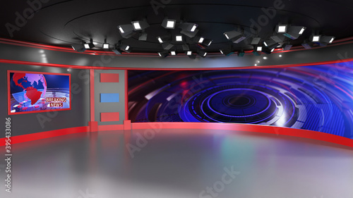 Naklejki Na Sciane News Studio Backdrop For Tv Shows Tv On Wall 3d Virtual News Studio Background 3d Illustration Naklejki Na Sciane News Studio Backdrop For Tv Shows Tv On Wall 3d Virtual News Studio Background 3d Illustration