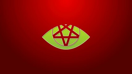 Sticker - Green line Pentagram icon isolated on red background. Magic occult star symbol. 4K Video motion graphic animation